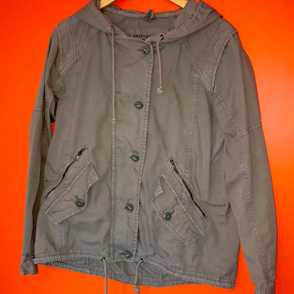 American Eagle Outfitters Women's Olive Green Hooded Utility Jacket /Vest Medium